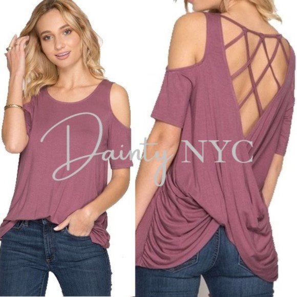 Open Back Drape Cold Shoulder Top - Picture 4 of 15